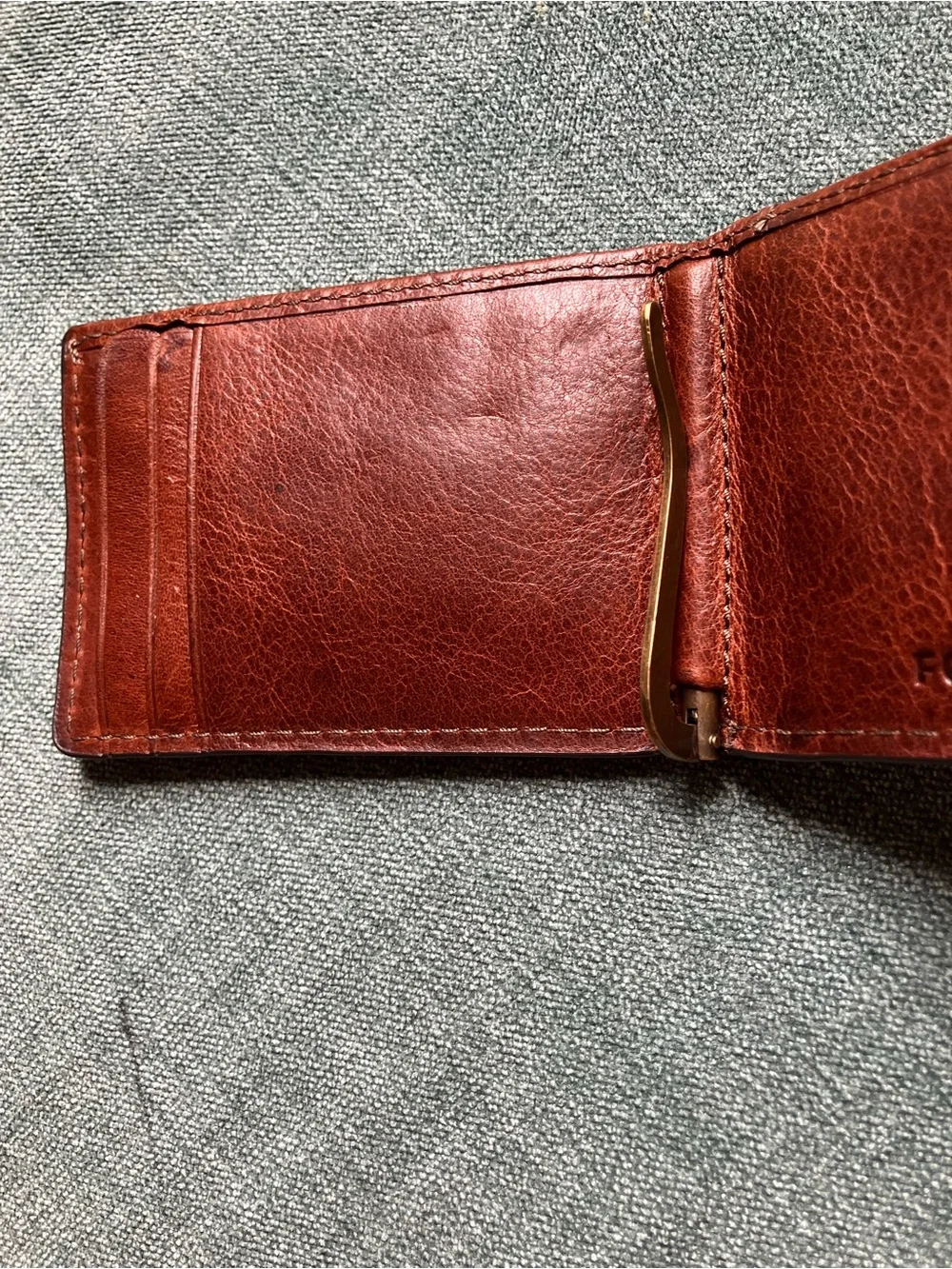 Fossil Cognac Leather Beck Money Clip Bifold